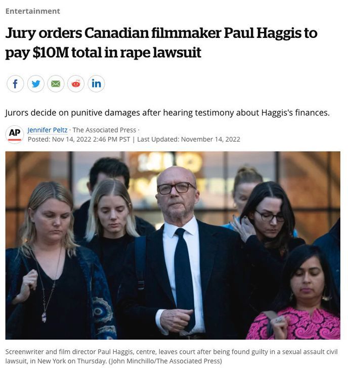 A New York jury found Paul Haggis liable for rape